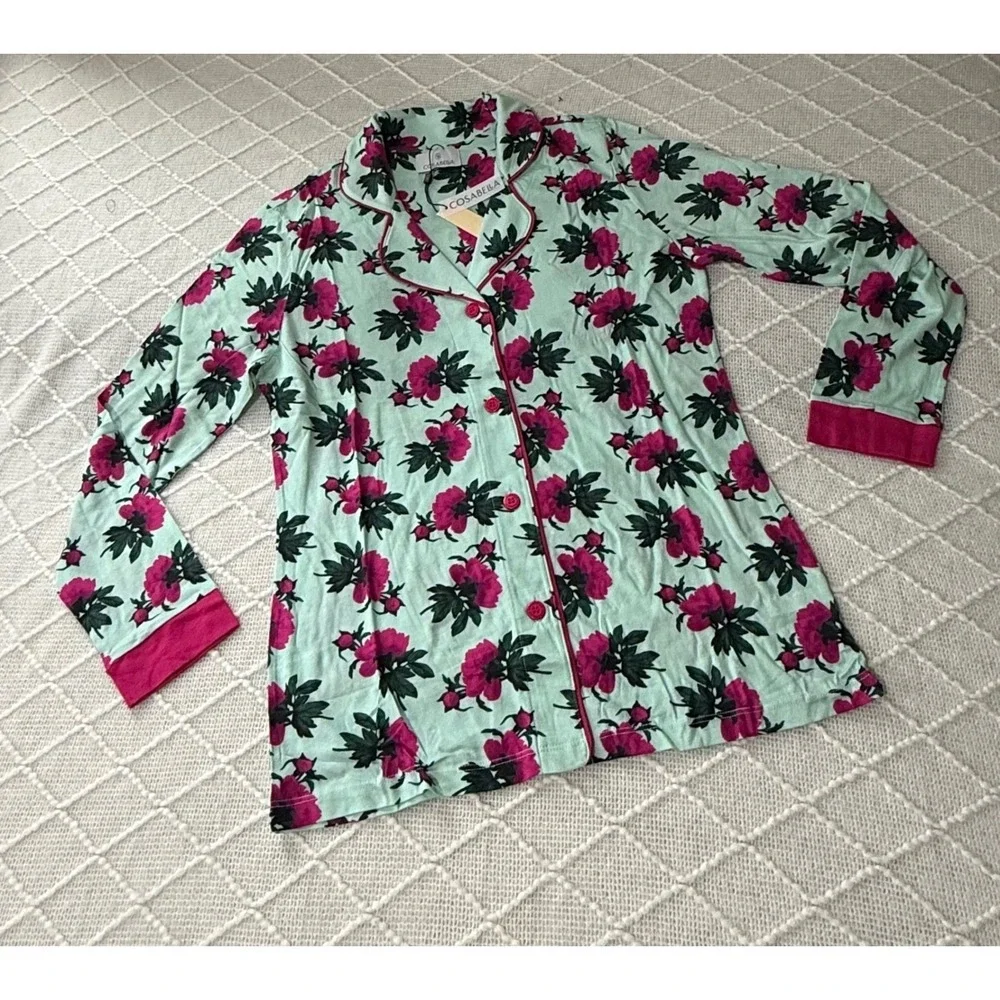 Cosabella Bella Floral Pajama Set Lagoon Mint‎ & Fuchsia Luxury Sleepwear